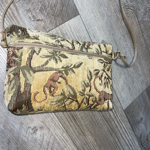 Vintage Bags by Pinky tapestry leather crossbody made in USA purse monkey design - Picture 2 of 7